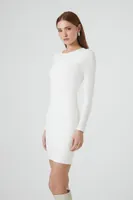 Women's Ribbed Knit Bodycon Mini Dress in White Large