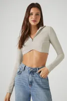 Women's Half-Zip Ribbed Crop Top in Silver Large