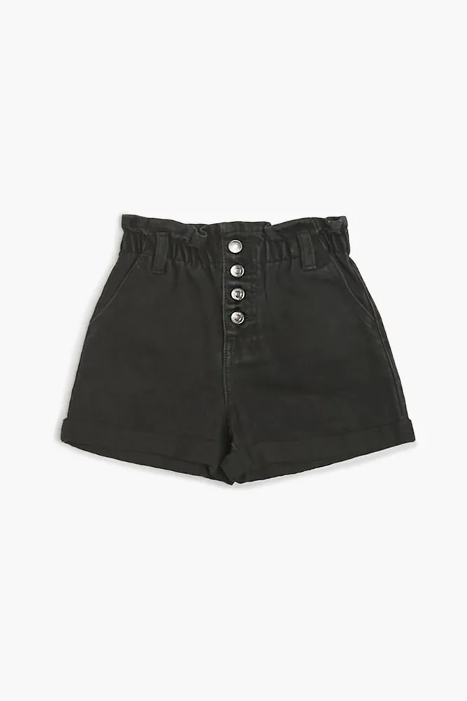 Girls Denim Paperbag Shorts (Kids) Black,