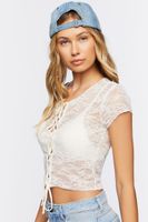 Women's Sheer Lace Cropped T-Shirt in Vanilla Small