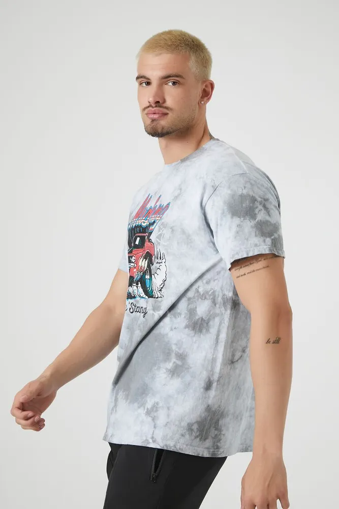 Men Tie-Dye Mustang Graphic Tee in White, XXL