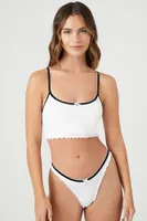 Women's Seamless Ribbed Thong Panties in White/Black Medium