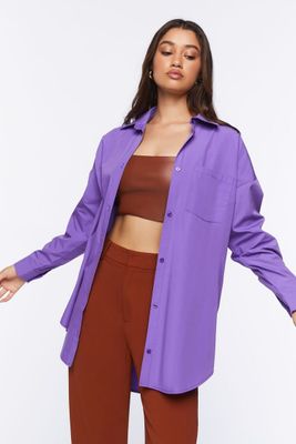 Women's Oversized Longline Poplin Shirt in Purple Small