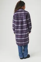 Women's Plaid Longline Shacket in Purple Small