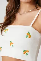 Women's Floral Sweater-Knit Cropped Cami in White Small