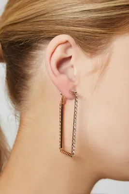 Women's Rhinestone Geo Hoop Earrings in Clear/Gold