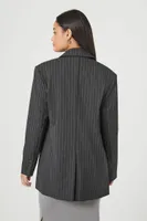 Women's Pinstriped Double-Breasted Blazer in Grey/White Medium