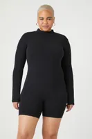 Women's Seamless Mock Neck Romper in Black, 2X