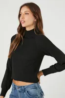 Women's Sweater-Knit Mock Neck Top in Black Medium