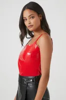 Women's Faux Patent Leather Bodysuit in Red Small