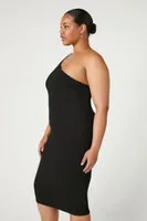 Women's One-Shoulder Bodycon Midi Dress in Black, 0X