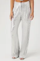 Women's Low-Rise Sequin Pants in Silver Small