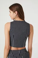 Women's Striped Button-Front Crop Top in Navy/White Large