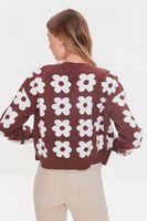 Women's Floral Print Cardigan Sweater Brown/Cream