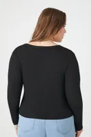 Women's Long-Sleeve V-Neck Top in Black, 1X
