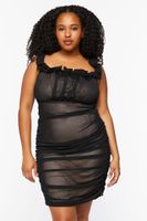 Women's Ruched Ruffle-Trim Mini Dress in Black/Nude, 0X