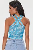 Women's Marble Print Crisscross Crop Top in Oasis Small