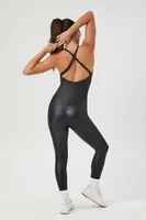 Women's Active Faux Leather Crisscross Jumpsuit in Black Small