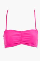 Women's Ruched Bandeau Bikini Top in Shocking Pink Large