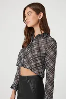 Women's Chiffon Plaid Cropped Shirt Black