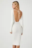 Women's Ribbed Open-Back Bodycon Midi Dress in Vanilla Small