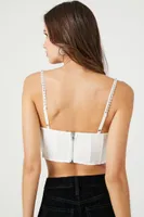 Women's Rhinestone Bustier Cropped Cami in White/Silver Small