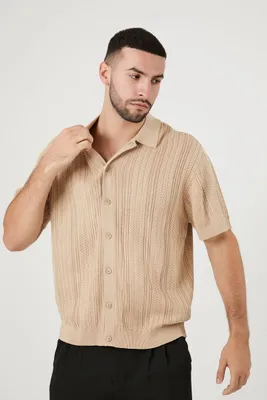 Men Sweater-Knit Short-Sleeve Shirt in Taupe, XXL