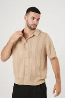 Men Sweater-Knit Short-Sleeve Shirt in Taupe, XXL