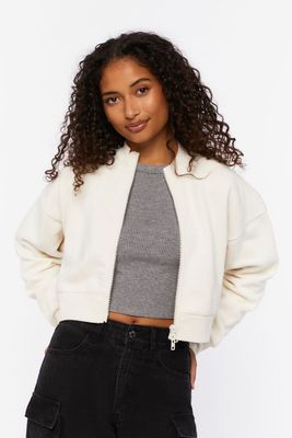 Women's Funnel Neck Zip-Up Jacket in Cream, XL