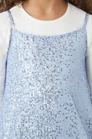 Girls Sequin Dress & Tee Set (Kids) in Blue/Cream, 13/14