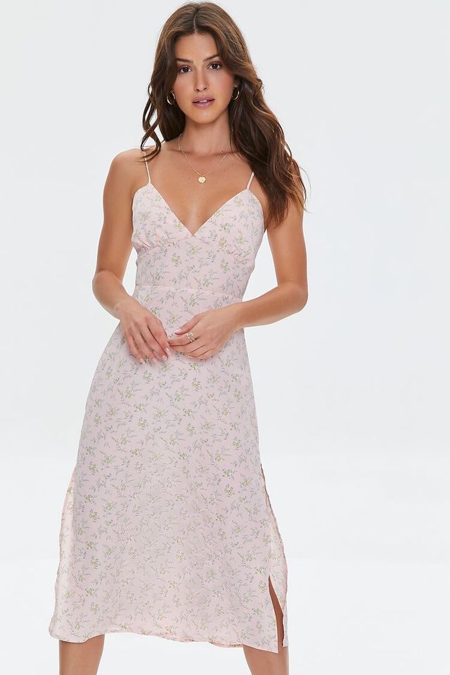 open lace back dress Lace-Trim Satin Floral Maxi Dress main image 1