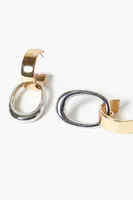 Women's Two-Tone Geo Hoop Earrings in Gold/Silver