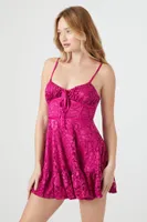 Women's Lace Bustier Mini Dress in Fuchsia Small