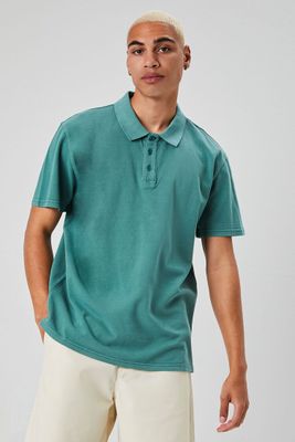 Men Vented-Hem Polo Shirt in Green Large