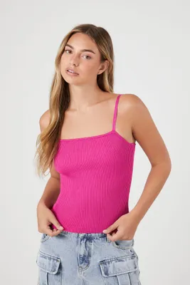 Women's Ribbed Sweater-Knit Cami in Fuchsia Medium