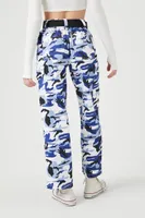 Women's Camo Print Cargo Pants in Blue, XL