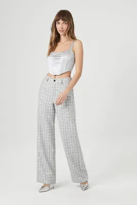 Women's Sequin Tweed Wide-Leg Pants in Silver, XS