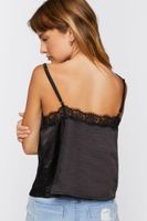 Women's Satin Lace-Trim Cami in Black Medium