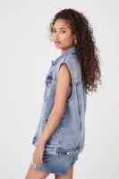 Women's Button-Front Denim Vest in Medium Denim