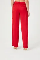 Women's Satin Cargo Zipper Pants in Red Small