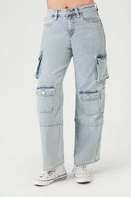 Women's Straight-Leg Cargo Jeans Light Denim,