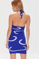 Women's Abstract Print Halter Dress in Royal/Cream Small