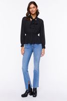 Women's Chiffon Tie-Neck Smocked Top in Black Small