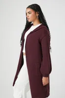 Women's Hooded Cardigan Sweater in Wine, XS