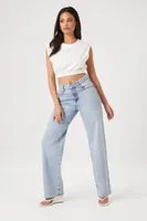 Women's Ribbed Knit Crop Top in White Small