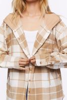 Women's Hooded Flannel Combo Shirt in Vanilla/Khaki Large