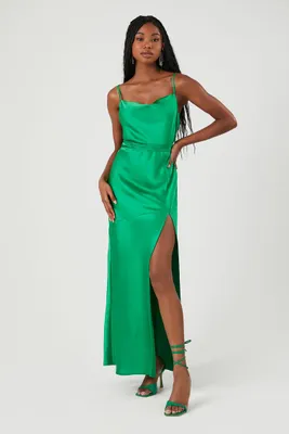 Women's Satin Leg-Slit Maxi Dress Small