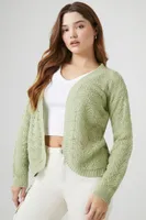 Women's Pointelle Knit Cardigan Sweater in Sage Large