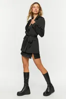 Women's Satin Belted Double-Breasted Blazer in Black Small