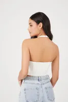 Women's Twill Halter Crop Top in White, XL